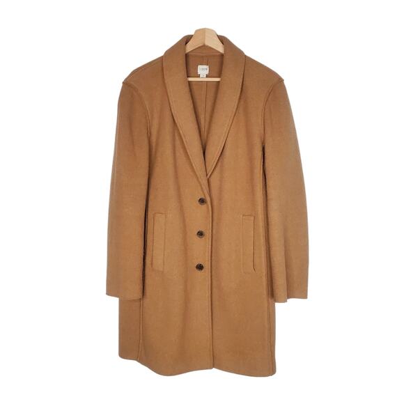 J Crew Topcoat Italian Boiled Wool Coat Jacket AB477 Camel Tan Size 14 - Picture 3 of 9